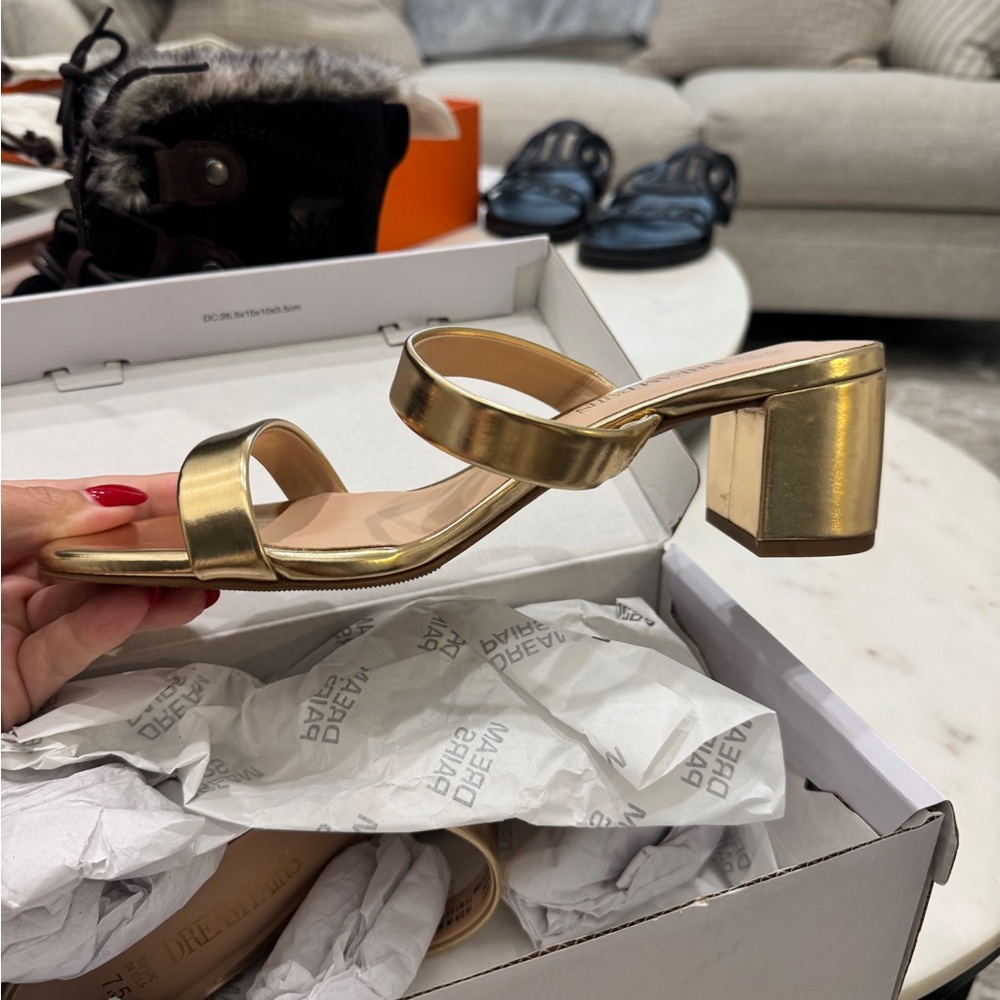 Dream Pairs Gold Block Heel Sandals